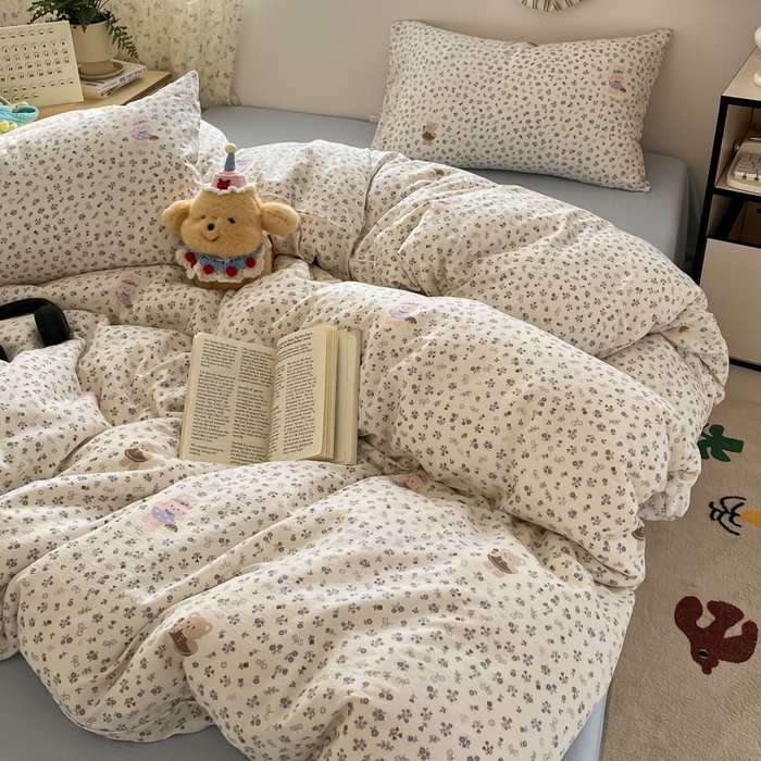 91家纺网 家纺一手货源 找家纺 玉海棠家纺 2025新款云感提花双层纱印花系列四件套-场景一 诺言兔兔