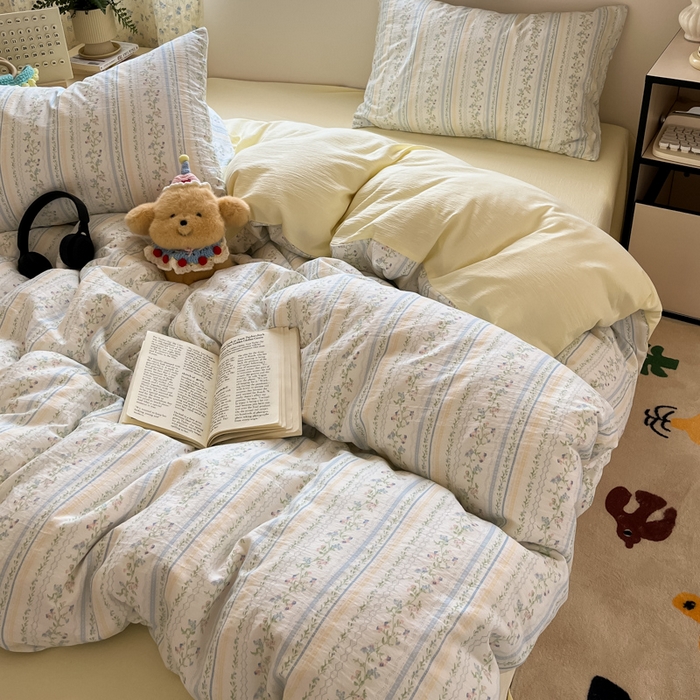 91家纺网 家纺一手货源 找家纺 玉海棠家纺 2025新款云感提花双层纱印花系列四件套-场景一 晴天