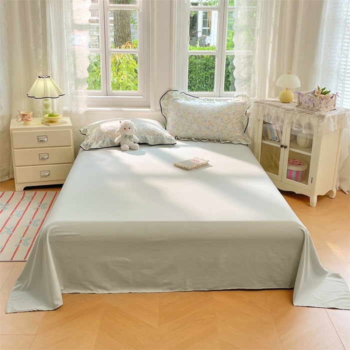 梦舒羽 2025新款皱皱双层纱印花床单春日初见-绿（纯色床单）