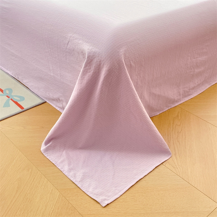 91家纺网 家纺一手货源 找家纺 梦舒羽 2025新款皱皱双层纱印花床单 紫薇花园-紫（纯色床单）