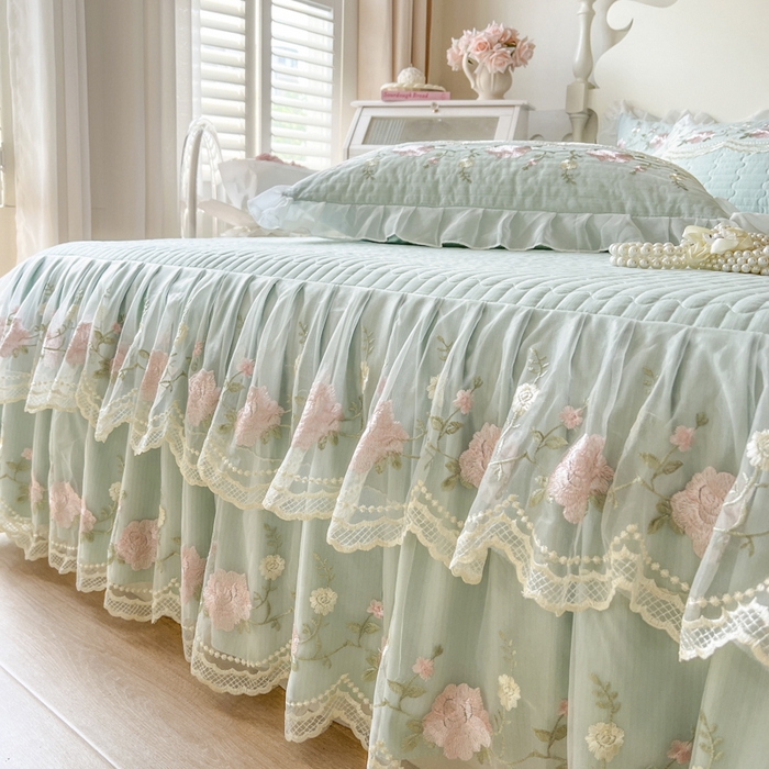 91家纺网 家纺一手货源 找家纺 恋尚 2025新款木棉蕾丝床裙单品床裙床裙单件-泡芙（控价135起） 泡芙-香草绿