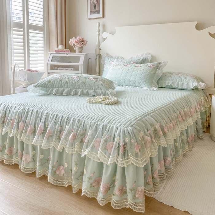 91家纺网 家纺一手货源 找家纺 恋尚 2025新款木棉蕾丝床裙单品床裙床裙单件-泡芙（控价135起） 泡芙-香草绿