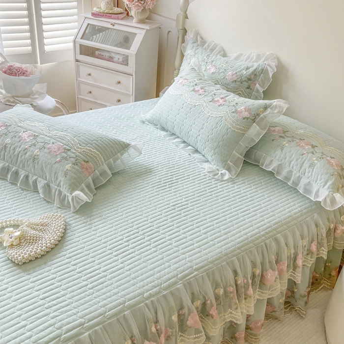 91家纺网 家纺一手货源 找家纺 恋尚 2025新款木棉蕾丝床裙单品床裙床裙单件-泡芙（控价135起） 泡芙-香草绿