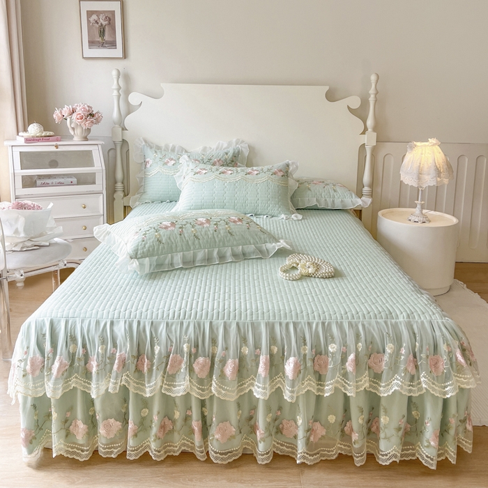 91家纺网 家纺一手货源 找家纺 恋尚 2025新款木棉蕾丝床裙单品床裙床裙单件-泡芙（控价135起） 泡芙-香草绿