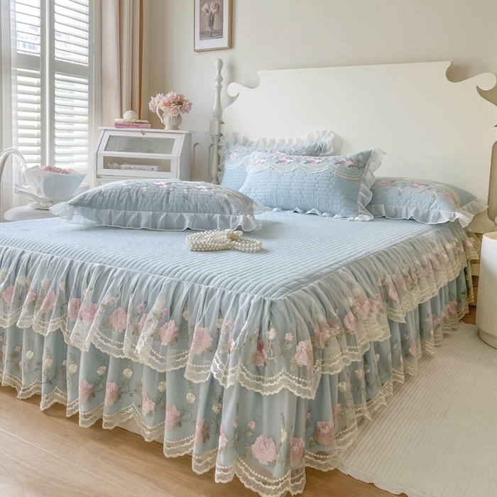 91家纺网 家纺一手货源 找家纺 恋尚 2025新款木棉蕾丝床裙单品床裙床裙单件-泡芙（控价135起） 泡芙-清新蓝