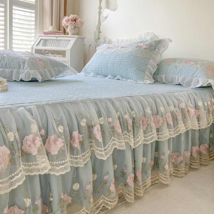 91家纺网 家纺一手货源 找家纺 恋尚 2025新款木棉蕾丝床裙单品床裙床裙单件-泡芙（控价135起） 泡芙-清新蓝