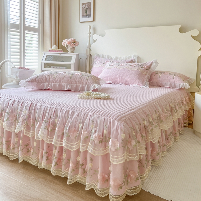 91家纺网 家纺一手货源 找家纺 恋尚 2025新款木棉蕾丝床裙单品床裙床裙单件-泡芙（控价135起） 泡芙-少女粉