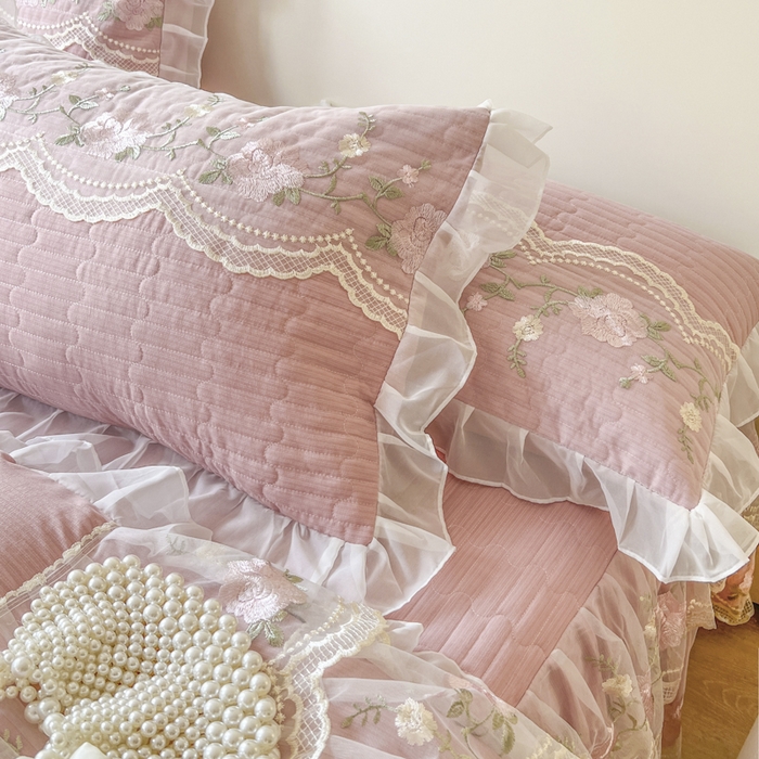 91家纺网 家纺一手货源 找家纺 恋尚 2025新款木棉蕾丝床裙四件套-泡芙 泡芙-豆沙