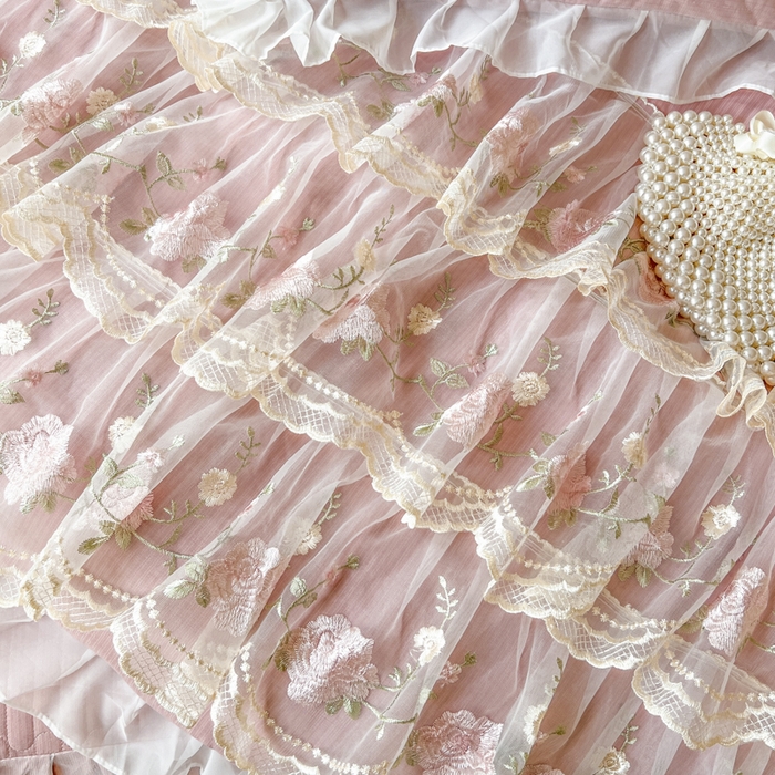 91家纺网 家纺一手货源 找家纺 恋尚 2025新款木棉蕾丝床裙四件套-泡芙 泡芙-豆沙