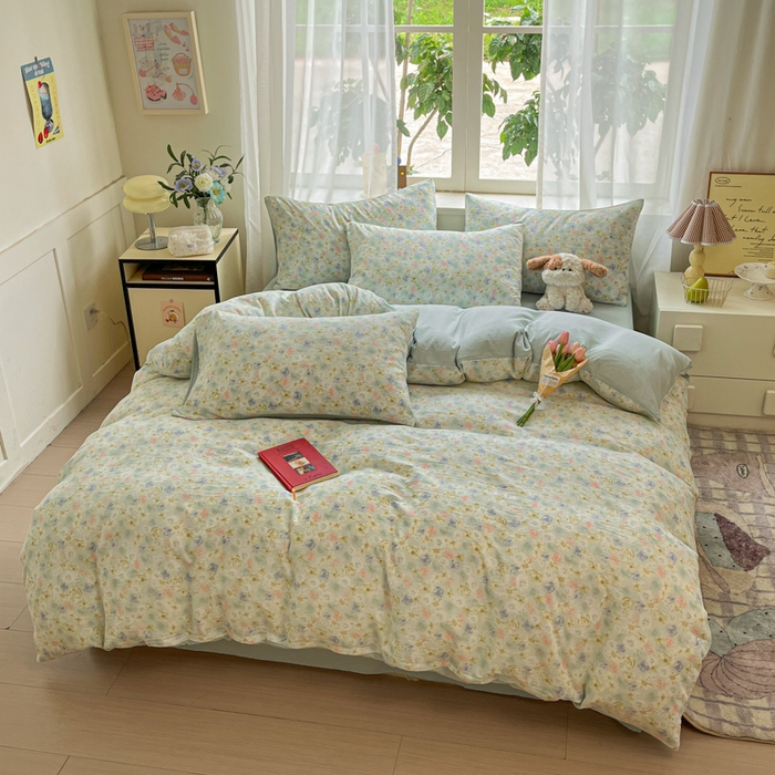 91家纺网 家纺一手货源 找家纺 （总）玉海棠家纺 2025新款云感提花双层纱印花系列四件套-场景二