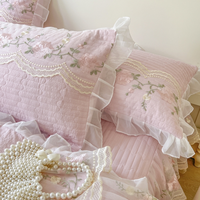 91家纺网 家纺一手货源 找家纺 恋尚 2025新款木棉蕾丝床裙四件套-泡芙 泡芙-少女粉