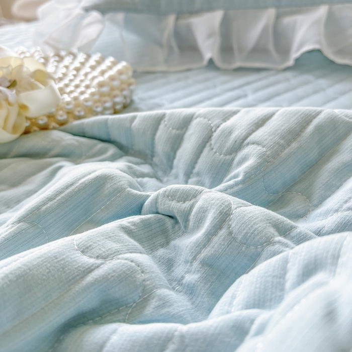 91家纺网 家纺一手货源 找家纺 恋尚 2025新款木棉蕾丝床裙四件套-泡芙 泡芙-清新蓝