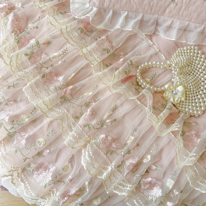 91家纺网 家纺一手货源 找家纺 （总）恋尚 2025新款木棉蕾丝床裙四件套-泡芙