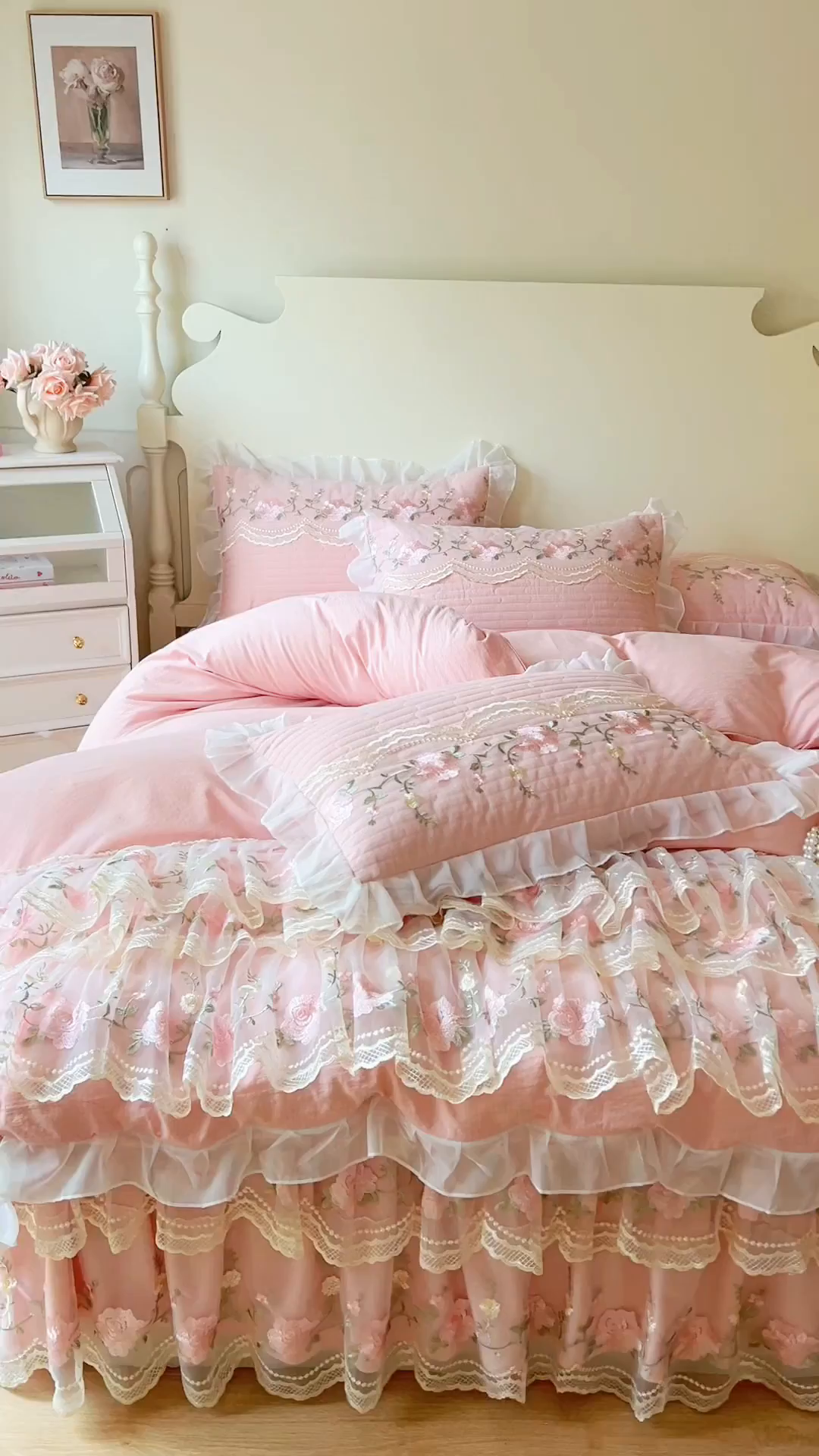 91家纺网 家纺一手货源 找家纺 （总）恋尚 2025新款木棉蕾丝床裙四件套-泡芙