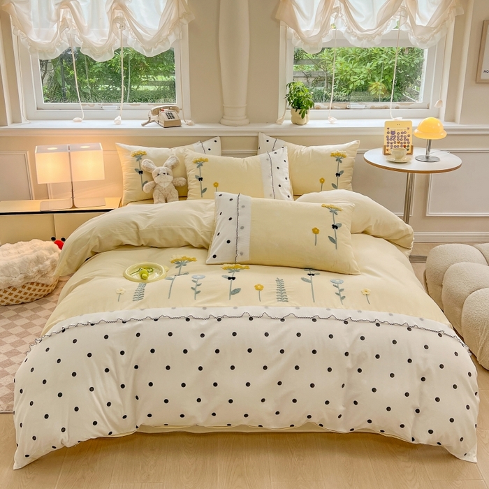 91家纺网 家纺一手货源 找家纺 （总）梧桐家居 2024新款全棉磨毛刺绣四件套-糖果小猫