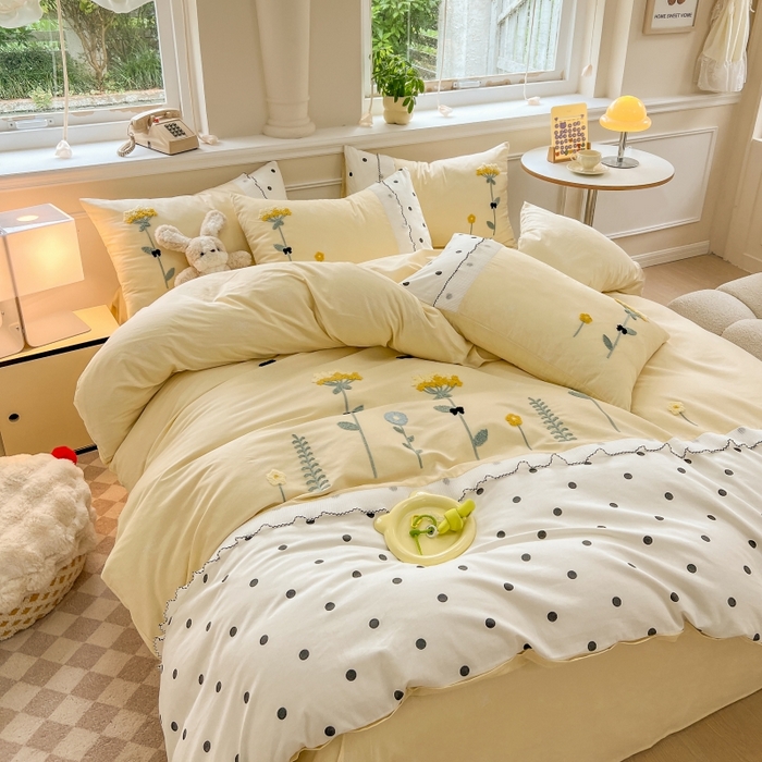 91家纺网 家纺一手货源 找家纺 （总）梧桐家居 2025爆款毛巾绣皱皱双层纱四件套安娜花园安娜花园系列