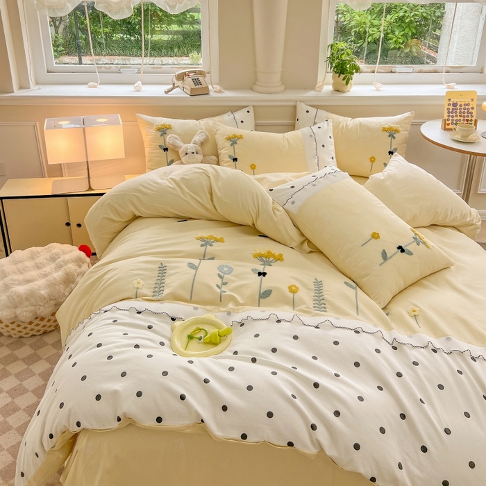 91家纺网 家纺一手货源 找家纺 （总）梧桐家居 2025爆款毛巾绣皱皱双层纱四件套安娜花园安娜花园系列