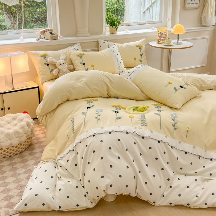 91家纺网 家纺一手货源 找家纺 （总）梧桐家居 2025爆款毛巾绣皱皱双层纱四件套安娜花园安娜花园系列