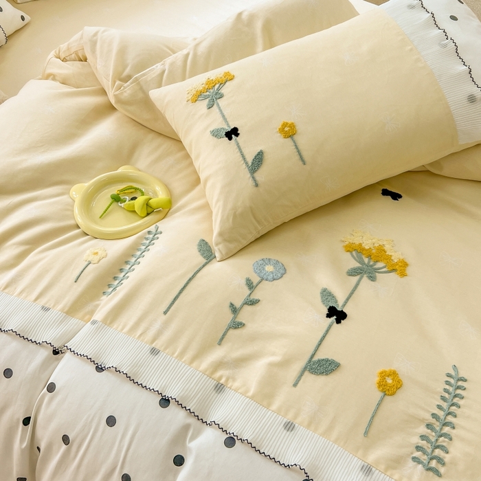 91家纺网 家纺一手货源 找家纺 （总）梧桐家居 2025爆款毛巾绣皱皱双层纱四件套安娜花园安娜花园系列