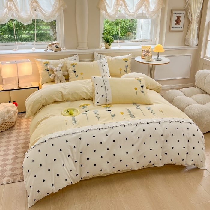 91家纺网 家纺一手货源 找家纺 梧桐家居 2025爆款毛巾绣皱皱双层纱四件套安娜花园安娜花园系列 安娜花园-鹅黄