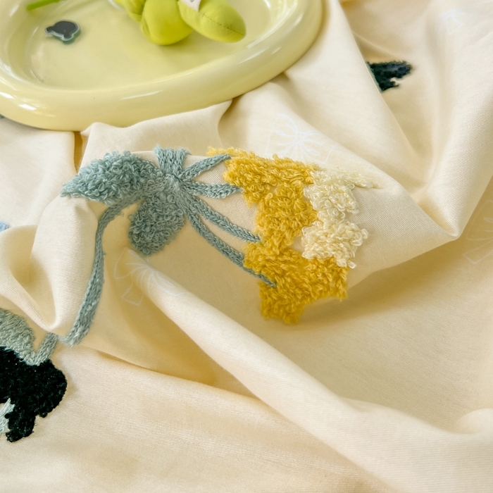 91家纺网 家纺一手货源 找家纺 梧桐家居 2025爆款毛巾绣皱皱双层纱四件套安娜花园安娜花园系列 安娜花园-鹅黄