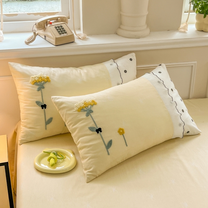 91家纺网 家纺一手货源 找家纺 梧桐家居 2025爆款毛巾绣皱皱双层纱四件套安娜花园安娜花园系列 安娜花园-鹅黄