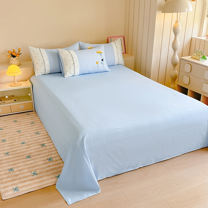 91家纺网 家纺一手货源 找家纺 梧桐家居 2025爆款毛巾绣皱皱双层纱四件套安娜花园安娜花园系列 安娜花园-天蓝