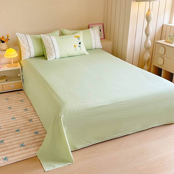 91家纺网 家纺一手货源 找家纺 梧桐家居 2025爆款毛巾绣皱皱双层纱四件套安娜花园安娜花园系列 安娜花园-浅绿