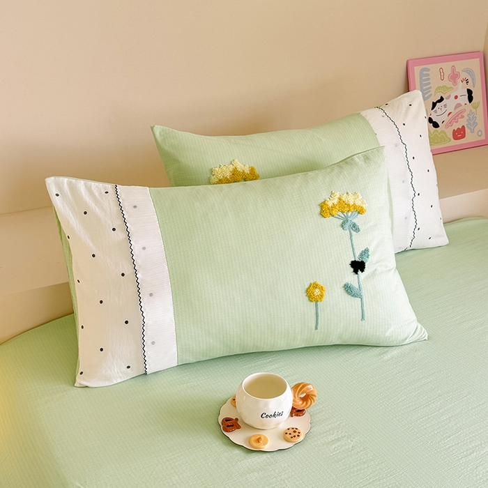 91家纺网 家纺一手货源 找家纺 梧桐家居 2025爆款毛巾绣皱皱双层纱四件套安娜花园安娜花园系列 安娜花园-浅绿