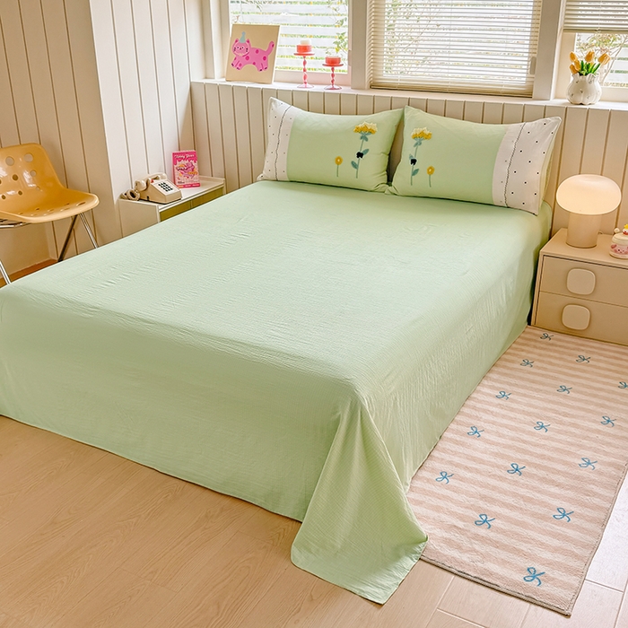 91家纺网 家纺一手货源 找家纺 梧桐家居 2025爆款小清新绣花蕾丝边全棉夏被夏凉被空调被四件套 安娜花园 安娜花园-浅绿