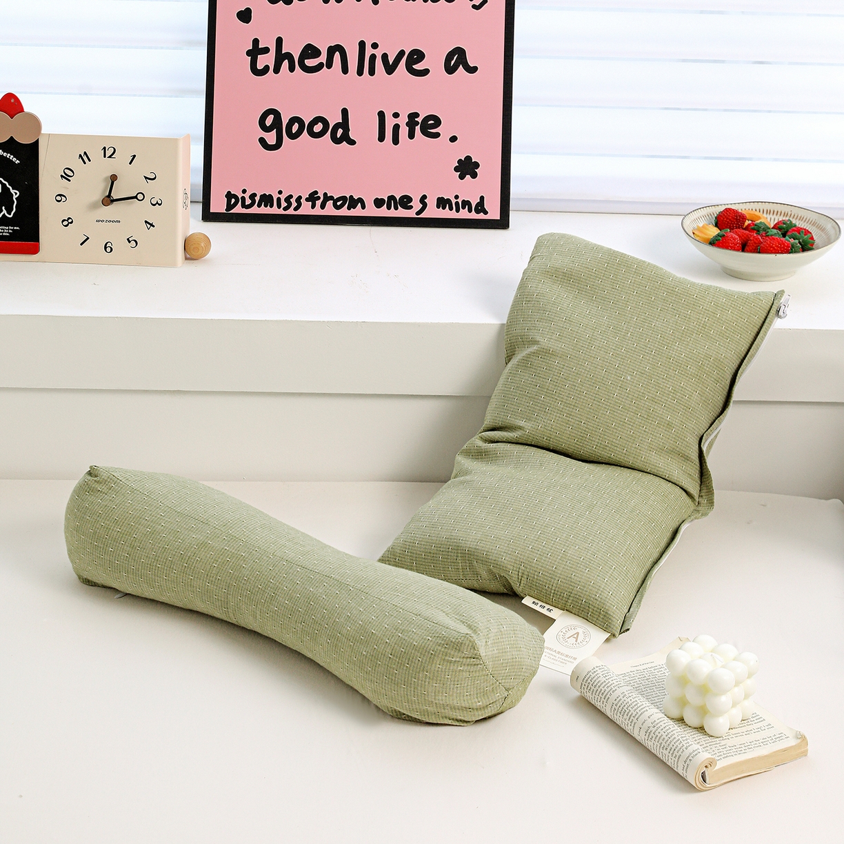 91家纺网 家纺一手货源 找家纺 亦帆枕芯 2025春夏新款全棉三角牵引组合荞麦枕 枕头枕芯 绿色-全棉连体颈椎枕 方枕48x28cm三角枕48x16cm/对