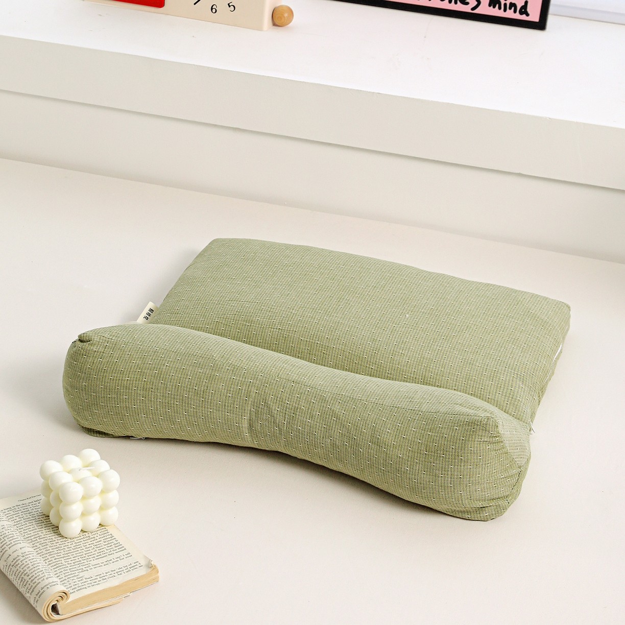 91家纺网 家纺一手货源 找家纺 亦帆枕芯 2025春夏新款全棉三角牵引组合荞麦枕 枕头枕芯 绿色-全棉连体颈椎枕 方枕48x28cm三角枕48x16cm/对