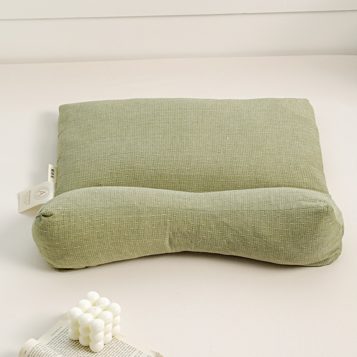 亦帆枕芯 2025春夏新款全棉三角牵引组合荞麦枕 枕头枕芯 绿色-全棉连体颈椎枕 方枕48x28cm三角枕48x16cm/对