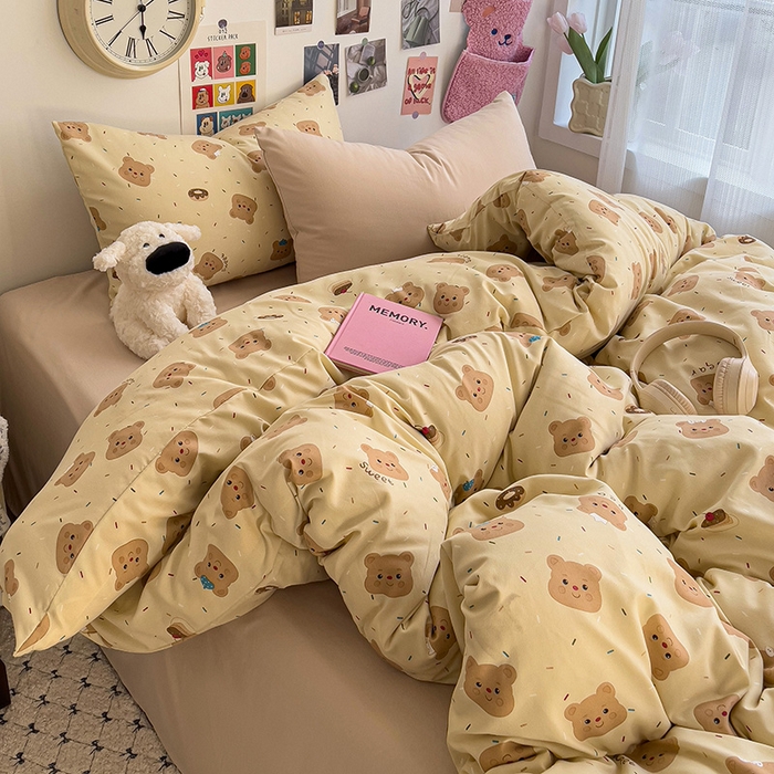 91家纺网 家纺一手货源 找家纺 （总）韩巢家纺 2025新款水洗棉印花被套床单四件套学生宿舍床上三件套 -提供卖家秀