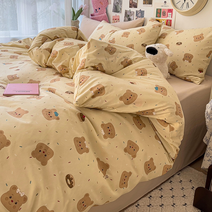 91家纺网 家纺一手货源 找家纺 （总）韩巢家纺 2025新款水洗棉印花被套床单四件套学生宿舍床上三件套 -提供卖家秀