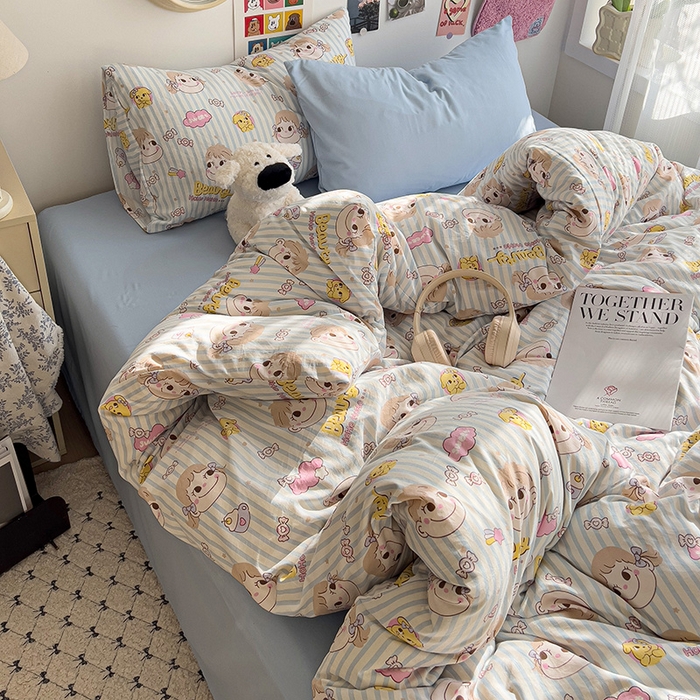 91家纺网 家纺一手货源 找家纺 韩巢家纺 2025新款水洗棉印花被套床单四件套学生宿舍床上三件套 -提供卖家秀 糖小佳