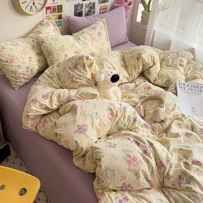 91家纺网 家纺一手货源 找家纺 韩巢家纺 2025新款水洗棉印花被套床单四件套学生宿舍床上三件套 -提供卖家秀 流心奶糕