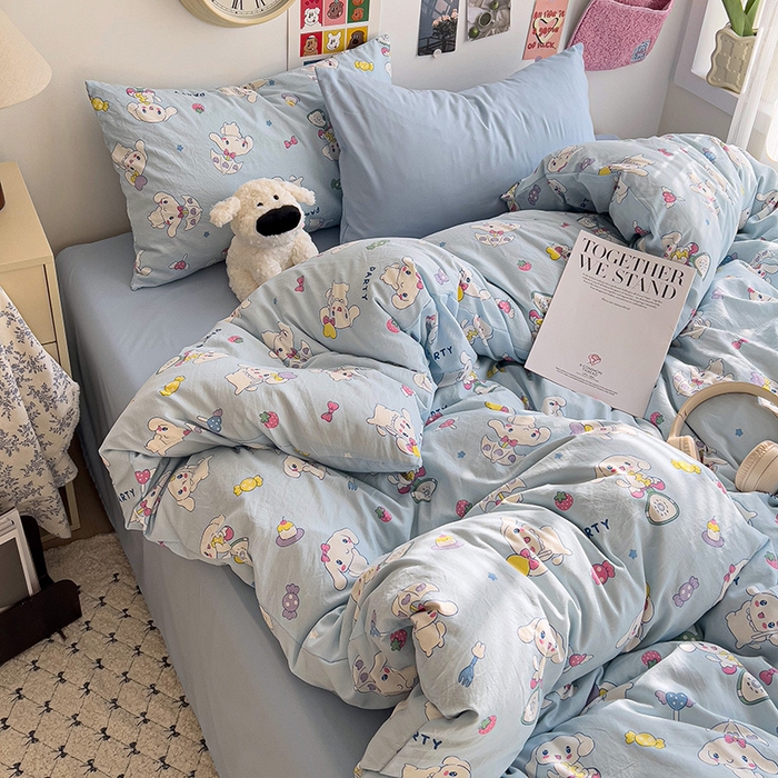 91家纺网 家纺一手货源 找家纺 韩巢家纺 2025新款水洗棉印花被套床单四件套学生宿舍床上三件套 -提供卖家秀 糖果小白