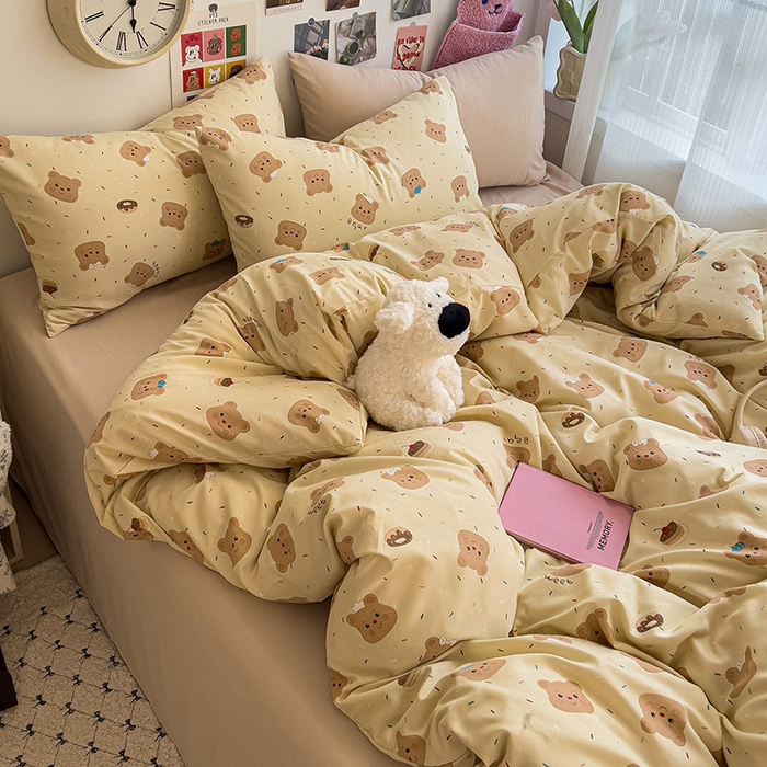 91家纺网 家纺一手货源 找家纺 （总）韩巢家纺 2025新款水洗棉印花被套床单四件套学生宿舍床上三件套 -提供卖家秀