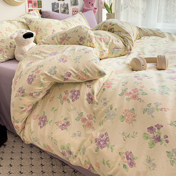 91家纺网 家纺一手货源 找家纺 韩巢家纺 2025新款水洗棉印花被套床单四件套学生宿舍床上三件套 -提供卖家秀 流心奶糕