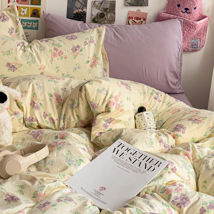 91家纺网 家纺一手货源 找家纺 韩巢家纺 2025新款水洗棉印花被套床单四件套学生宿舍床上三件套 -提供卖家秀 流心奶糕