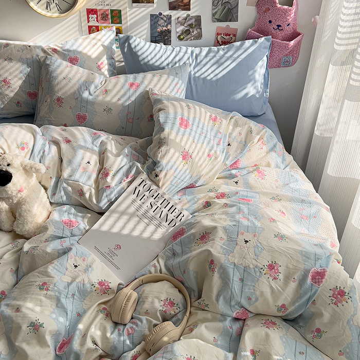 91家纺网 家纺一手货源 找家纺 韩巢家纺 2025新款水洗棉印花被套床单四件套学生宿舍床上三件套 -提供卖家秀 小懒包