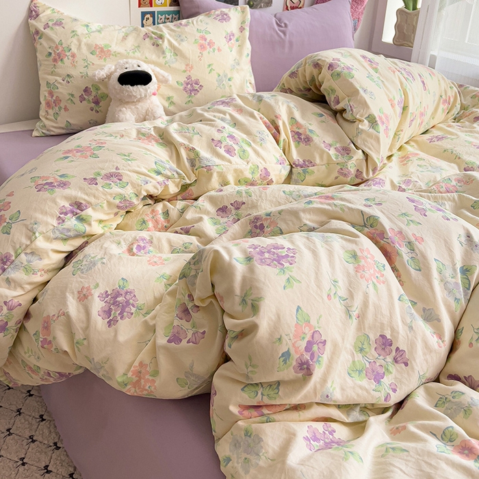 91家纺网 家纺一手货源 找家纺 韩巢家纺 2025新款水洗棉印花被套床单四件套学生宿舍床上三件套 -提供卖家秀 流心奶糕