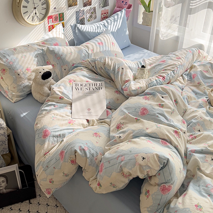 91家纺网 家纺一手货源 找家纺 韩巢家纺 2025新款水洗棉印花被套床单四件套学生宿舍床上三件套 -提供卖家秀 小懒包