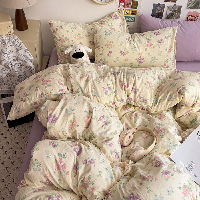 91家纺网 家纺一手货源 找家纺 韩巢家纺 2025新款水洗棉印花被套床单四件套学生宿舍床上三件套 -提供卖家秀 流心奶糕