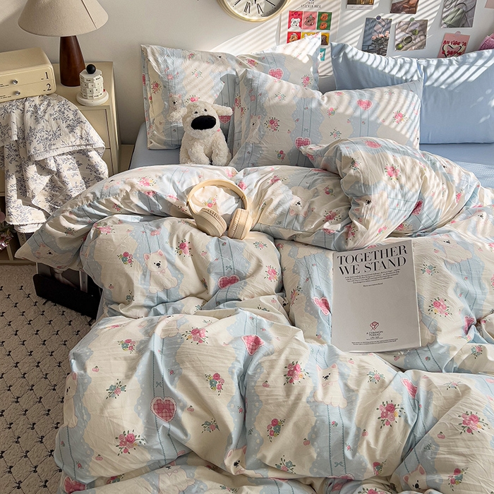 91家纺网 家纺一手货源 找家纺 韩巢家纺 2025新款水洗棉印花被套床单四件套学生宿舍床上三件套 -提供卖家秀 小懒包