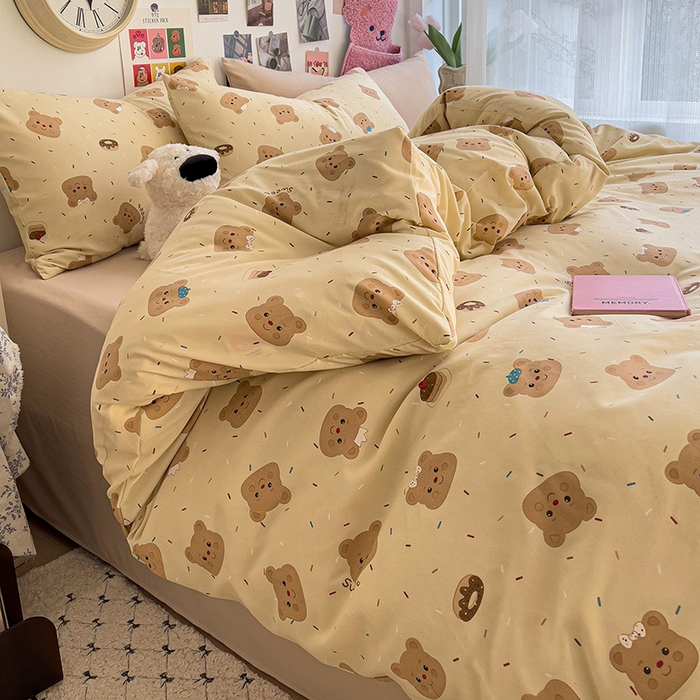 91家纺网 家纺一手货源 找家纺 （总）韩巢家纺 2025新款水洗棉印花被套床单四件套学生宿舍床上三件套 -提供卖家秀