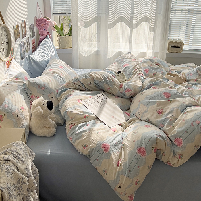 91家纺网 家纺一手货源 找家纺 韩巢家纺 2025新款水洗棉印花被套床单四件套学生宿舍床上三件套 -提供卖家秀 小懒包