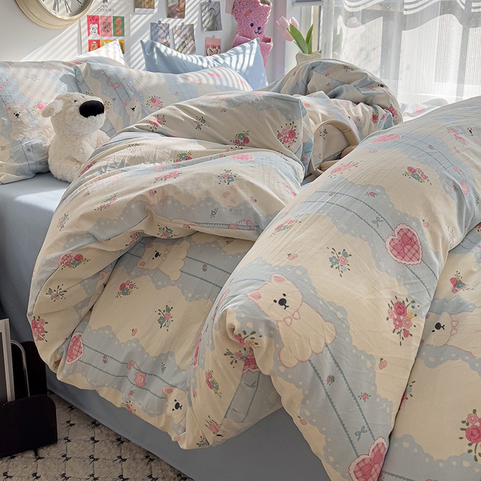 91家纺网 家纺一手货源 找家纺 韩巢家纺 2025新款水洗棉印花被套床单四件套学生宿舍床上三件套 -提供卖家秀 小懒包