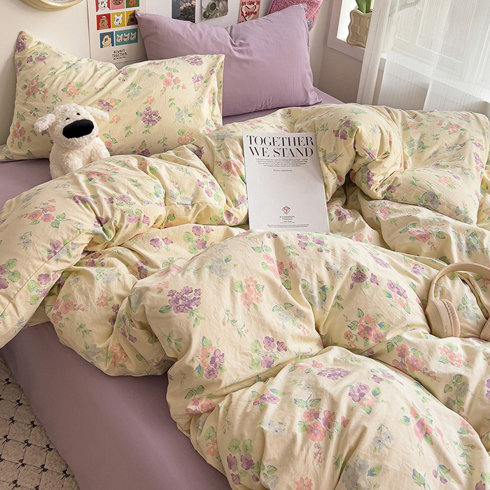 91家纺网 家纺一手货源 找家纺 韩巢家纺 2025新款水洗棉印花被套床单四件套学生宿舍床上三件套 -提供卖家秀 流心奶糕